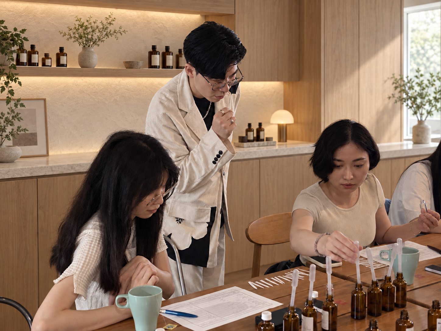 韋一於調香課堂指導學員實作