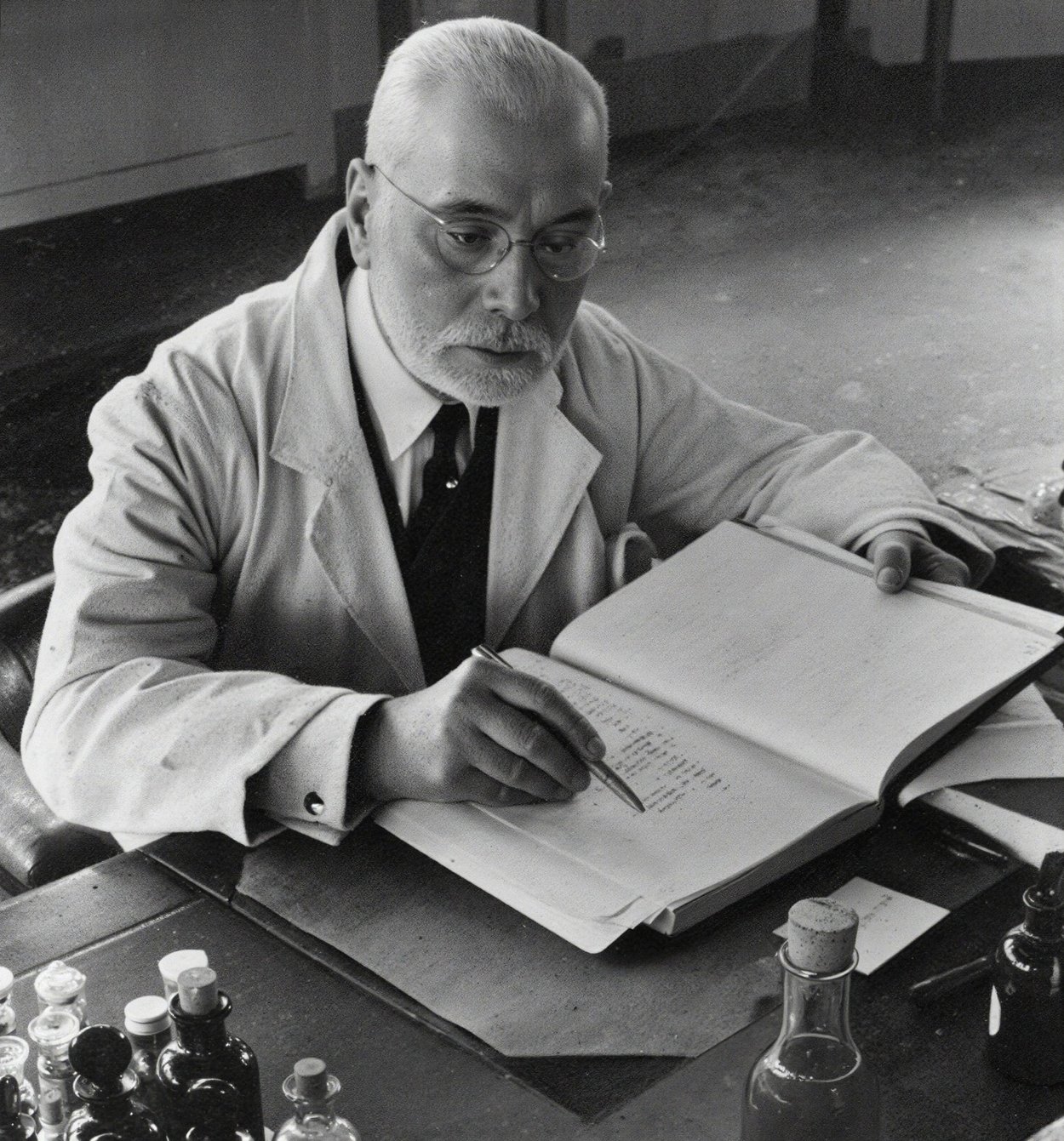 調香師 Jacques Guerlain 在工作室書寫配方的真實歷史照片